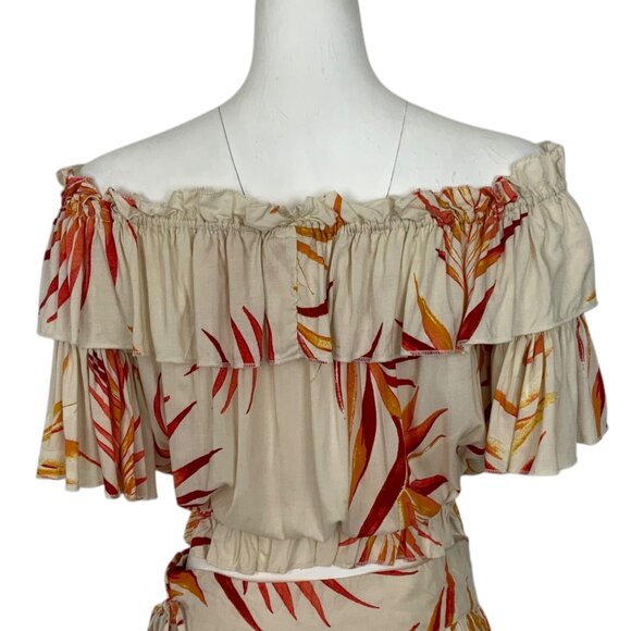 New York & Co Eva Mendes Wilma Maxi Skirt Set S Natural Off The Shoulder Top - Picture 9 of 14